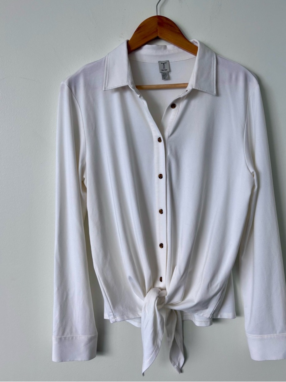 Tristan cotton jersey button up with tie front